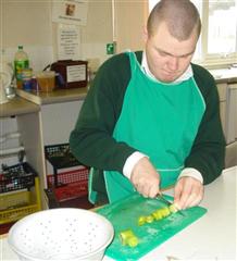 Leeks being cut